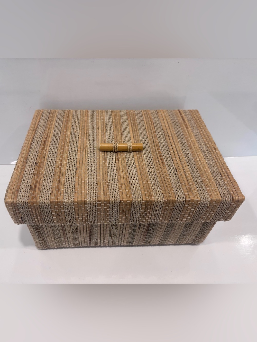 Woven Bamboo and rattan Decorative Storage Box in Natural Tan- 10”